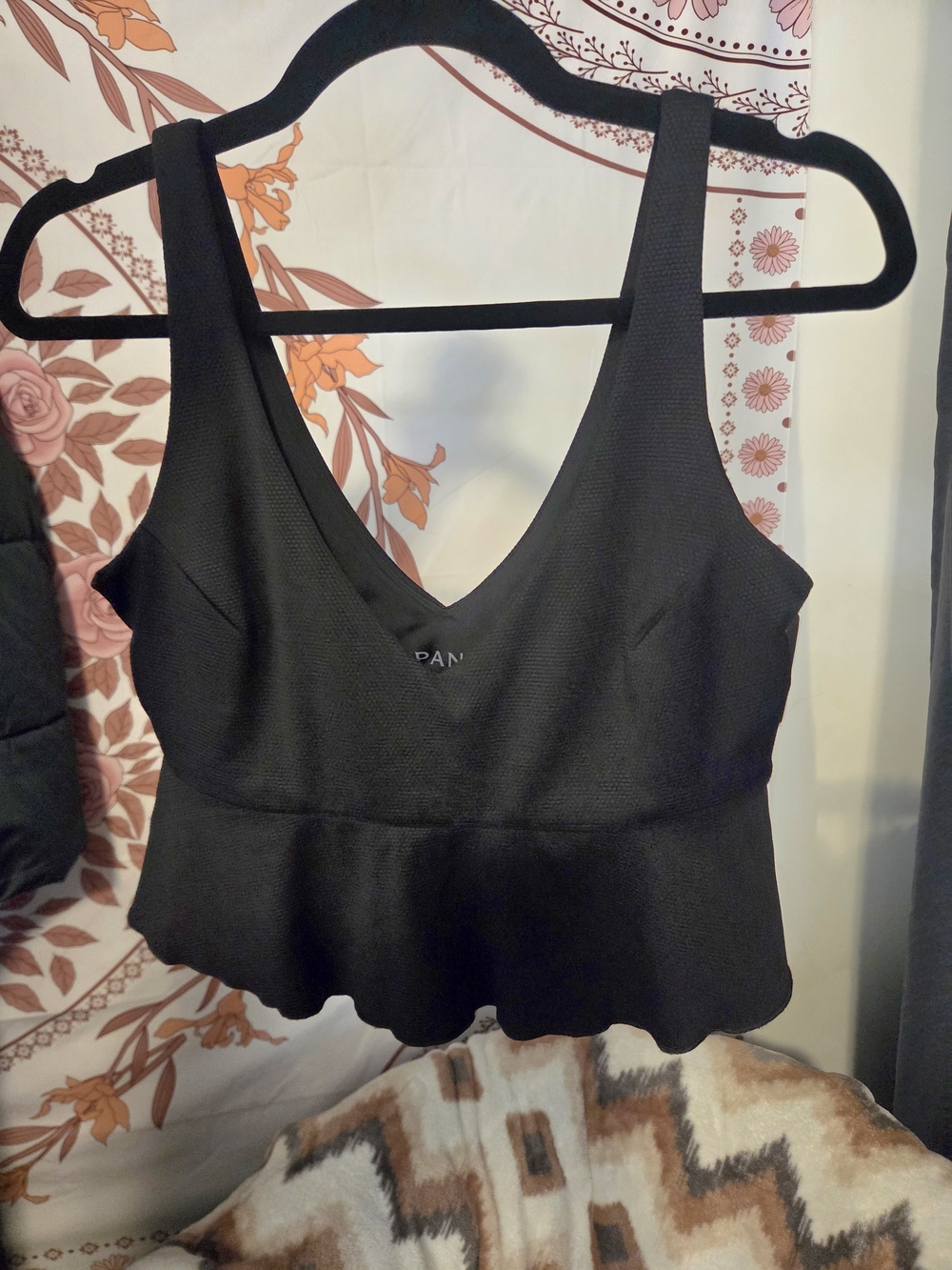 SPANX Black Peplum V-Neck Swim Top
